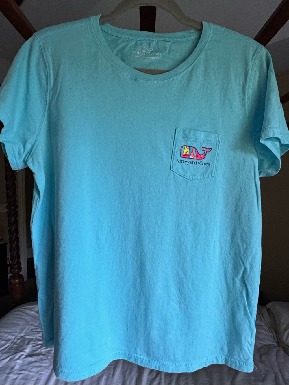 Vineyard Vines Whale Graphic Pocket Tee Aqua Blue Size L